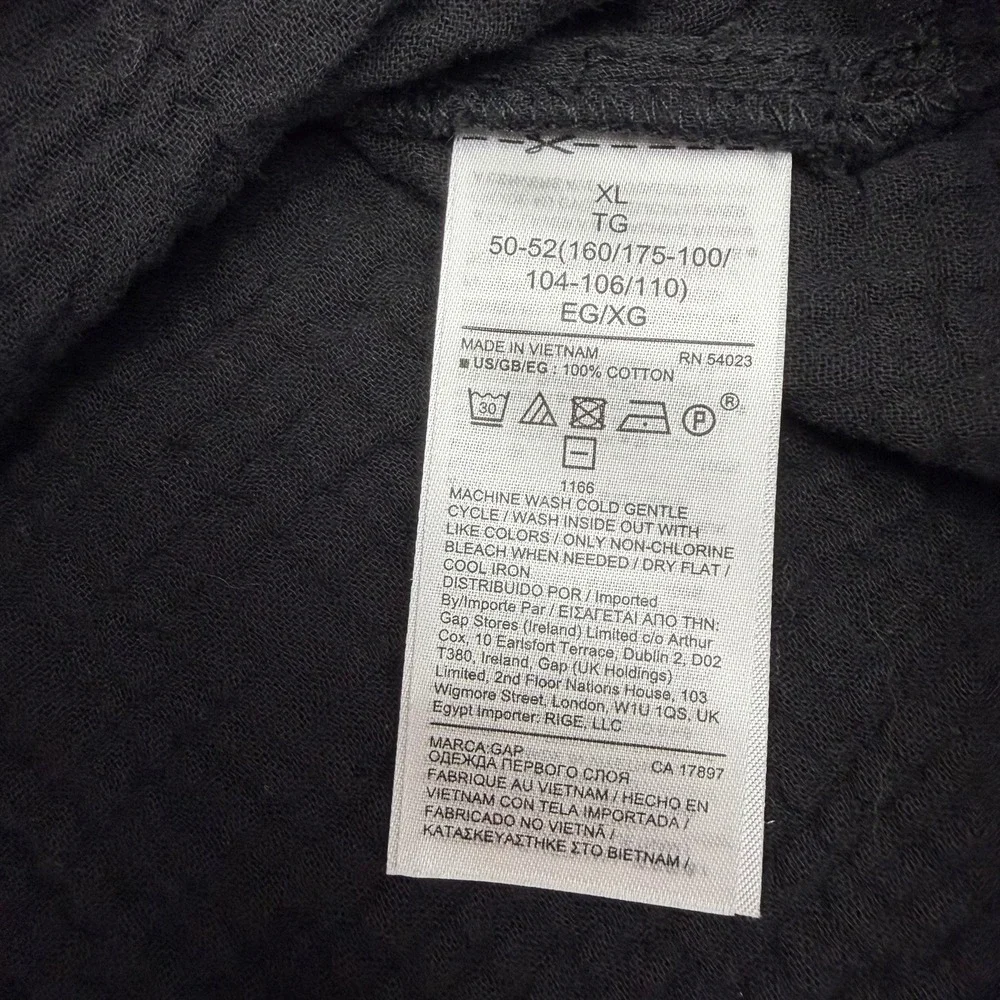 Gap V-Neck Top Women XL Black Crinkle Gauze Cotton Short Sleeve Relaxed Fit